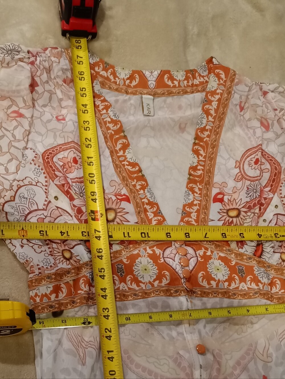 Beautiful Sheer NWOT KarominaBoho Floral Maxi Dress in White & Orange Flowing - Picture 4 of 4